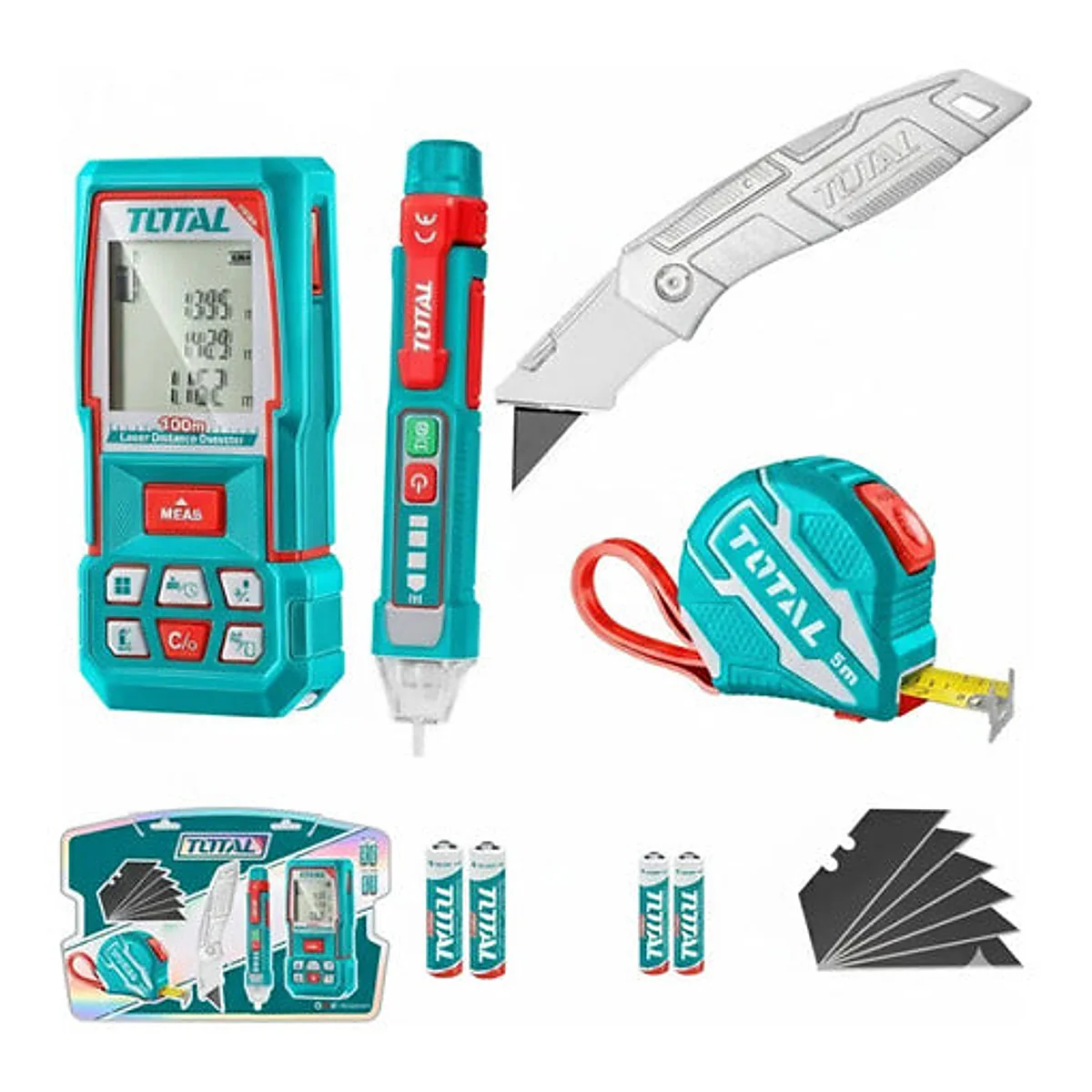 Kit Probador Corriente + Meidor Láser 100m+ Metro 5m + Bisturi Total TOS250701