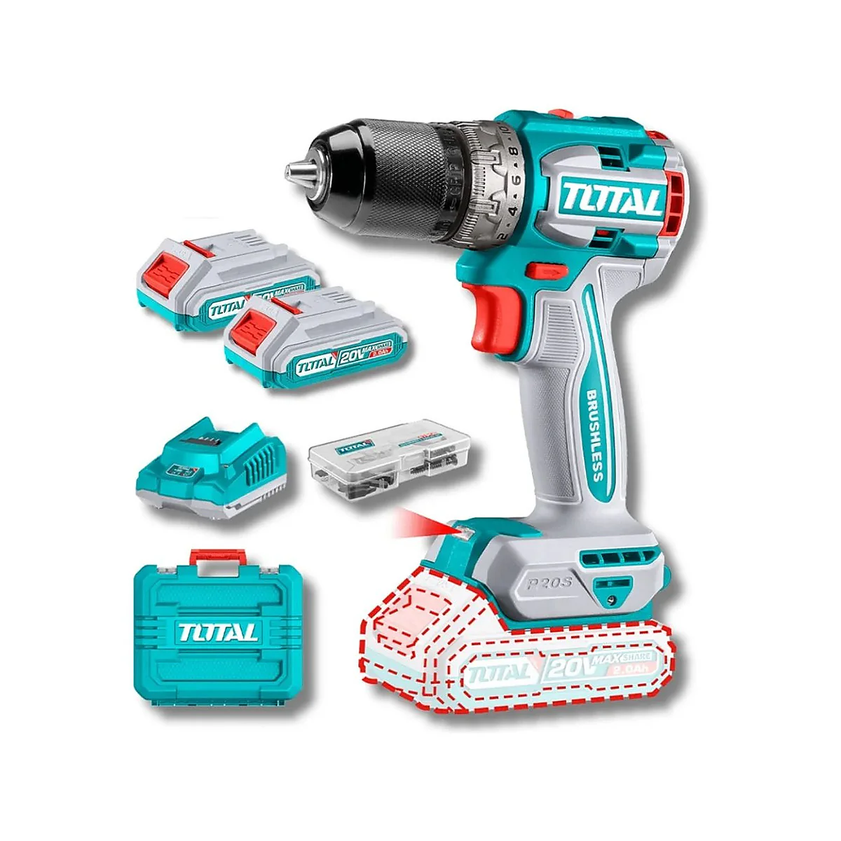Taladro Atornillador 1/2" 20V 60Nm Total + 2 Baterías 2.0Ah UTDLI20602